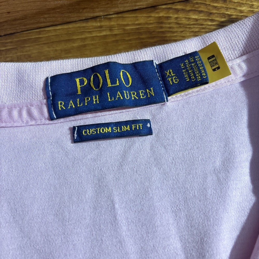 Polo Ralph Lauren Shirt Mens XL Pink Flesh Pony Custom Slim Fit Preppy Ribbed SS - Picture 4 of 8